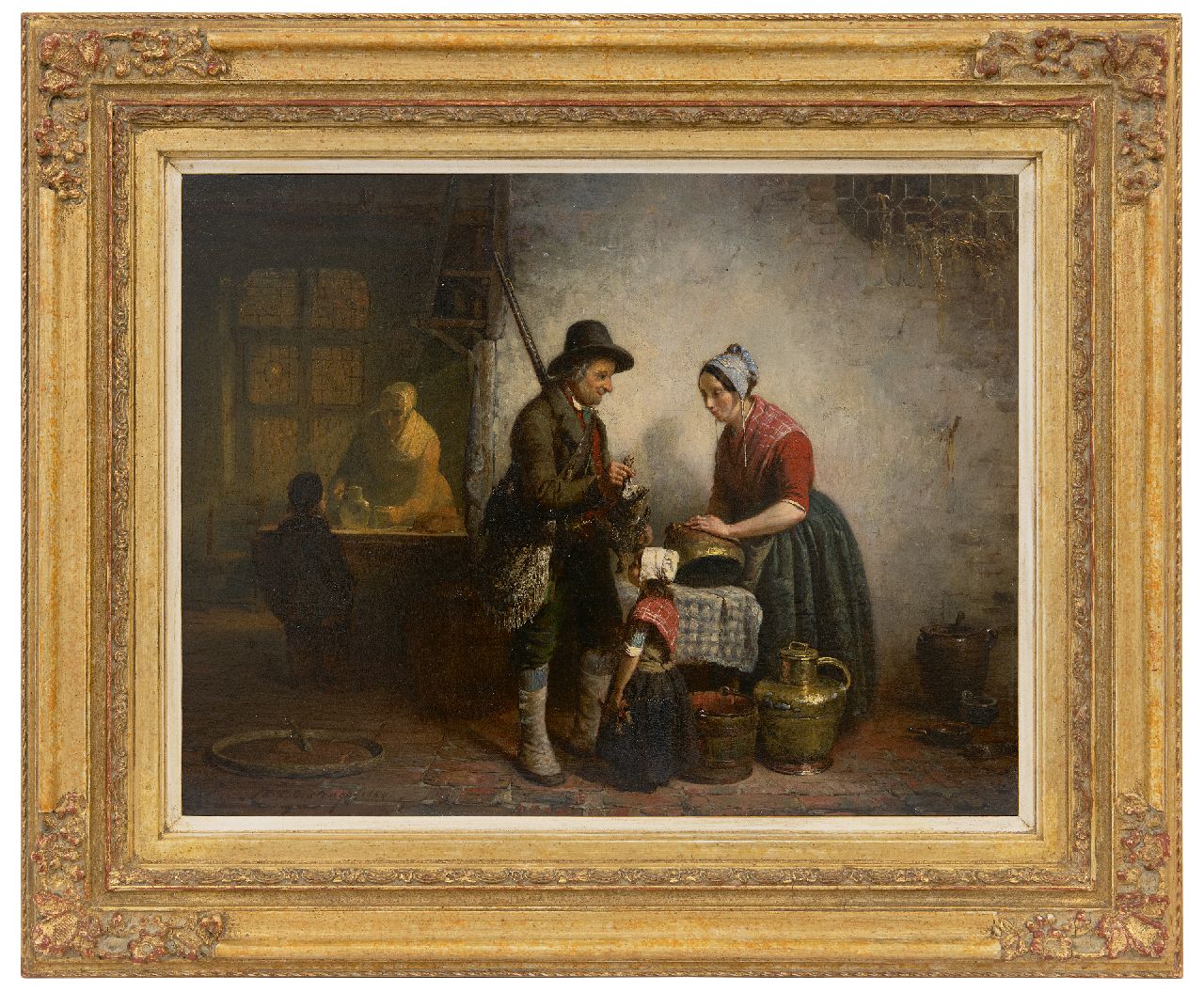 Oostenga T.T.  | Thomas Teekes Oostenga | Gemälde zum Verkauf angeboten | Heimkehr von der Jagd, Öl auf Holz 33,5 x 43,4 cm, Unterzeichnet u.l. und datiert 1854
