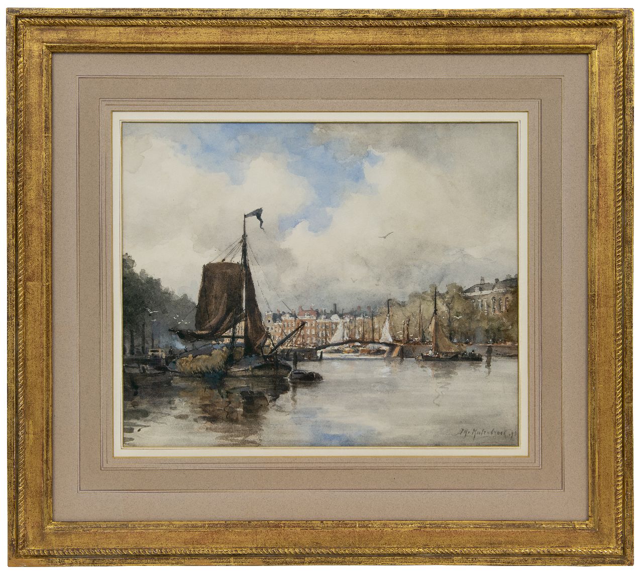 Mastenbroek J.H. van | Johan Hendrik van Mastenbroek | Aquarelle und Zeichnungen zum Verkauf angeboten | Hafen in Rotterdam, Aquarell auf Papier 34,4 x 41,3 cm, Unterzeichnet u.r. und datiert '93