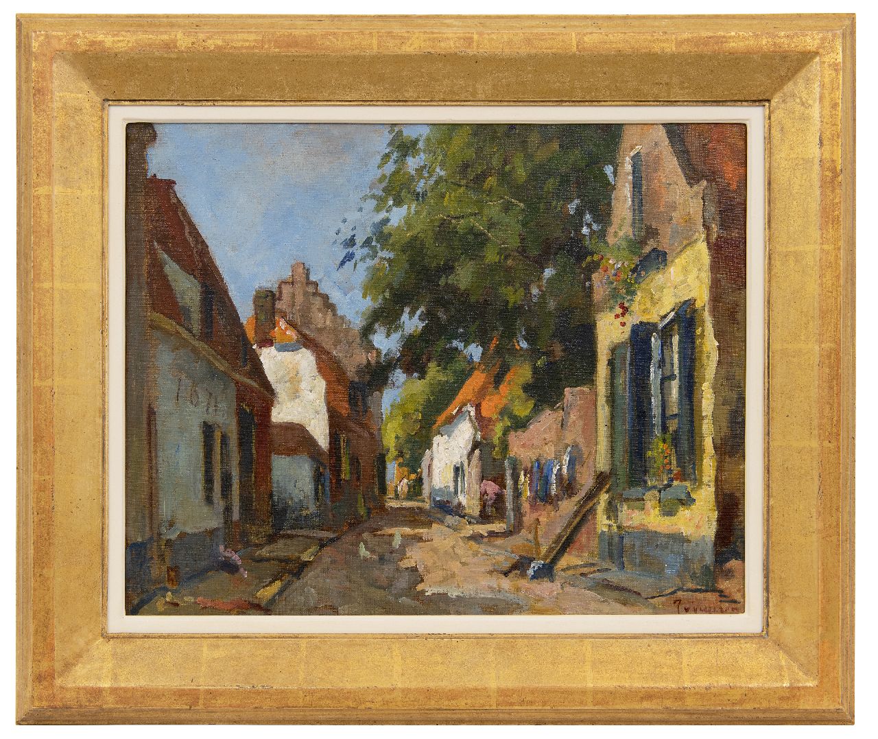 Vuuren J. van | Jan van Vuuren | Gemälde zum Verkauf angeboten | Sonnige Dorfstraße, Öl auf Leinwand 40,0 x 50,1 cm, Unterzeichnet u.r.