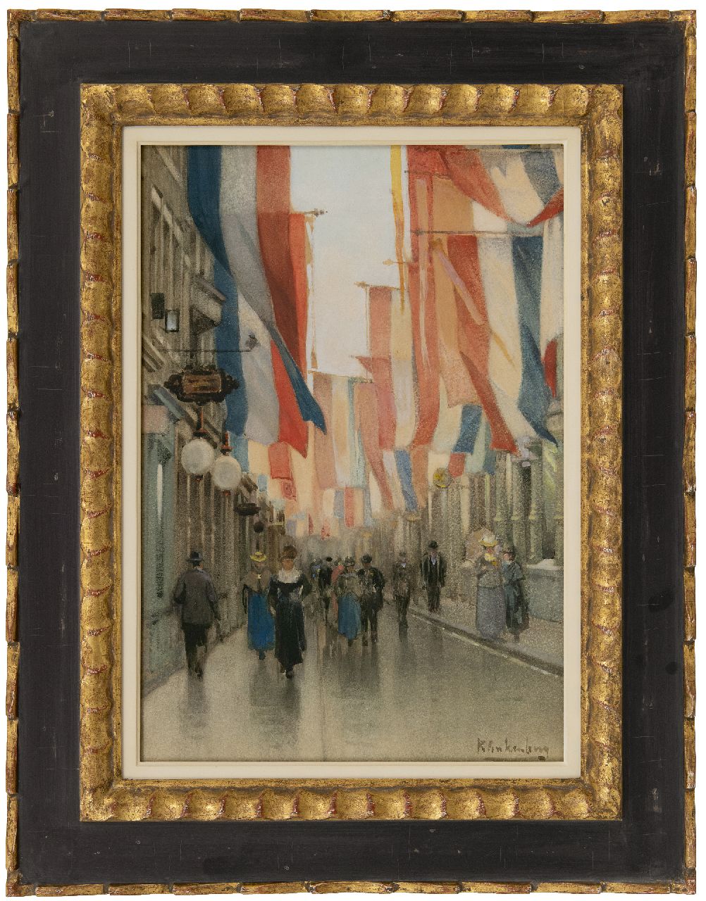 Klinkenberg J.C.K.  | Johannes Christiaan Karel Klinkenberg | Aquarelle und Zeichnungen zum Verkauf angeboten | Die Spuistraat in Den Haag am Königinnentag, Aquarell und Gouache auf Papier 42,8 x 29,6 cm, Unterzeichnet u.r.