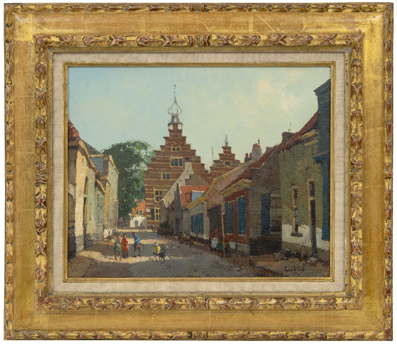 Vlist L. van der | Leendert van der Vlist, Spielende Kinder in einer Strasse in Naarden, Öl auf Leinwand 28,5 x 35,5 cm, Unterzeichnet u.r.