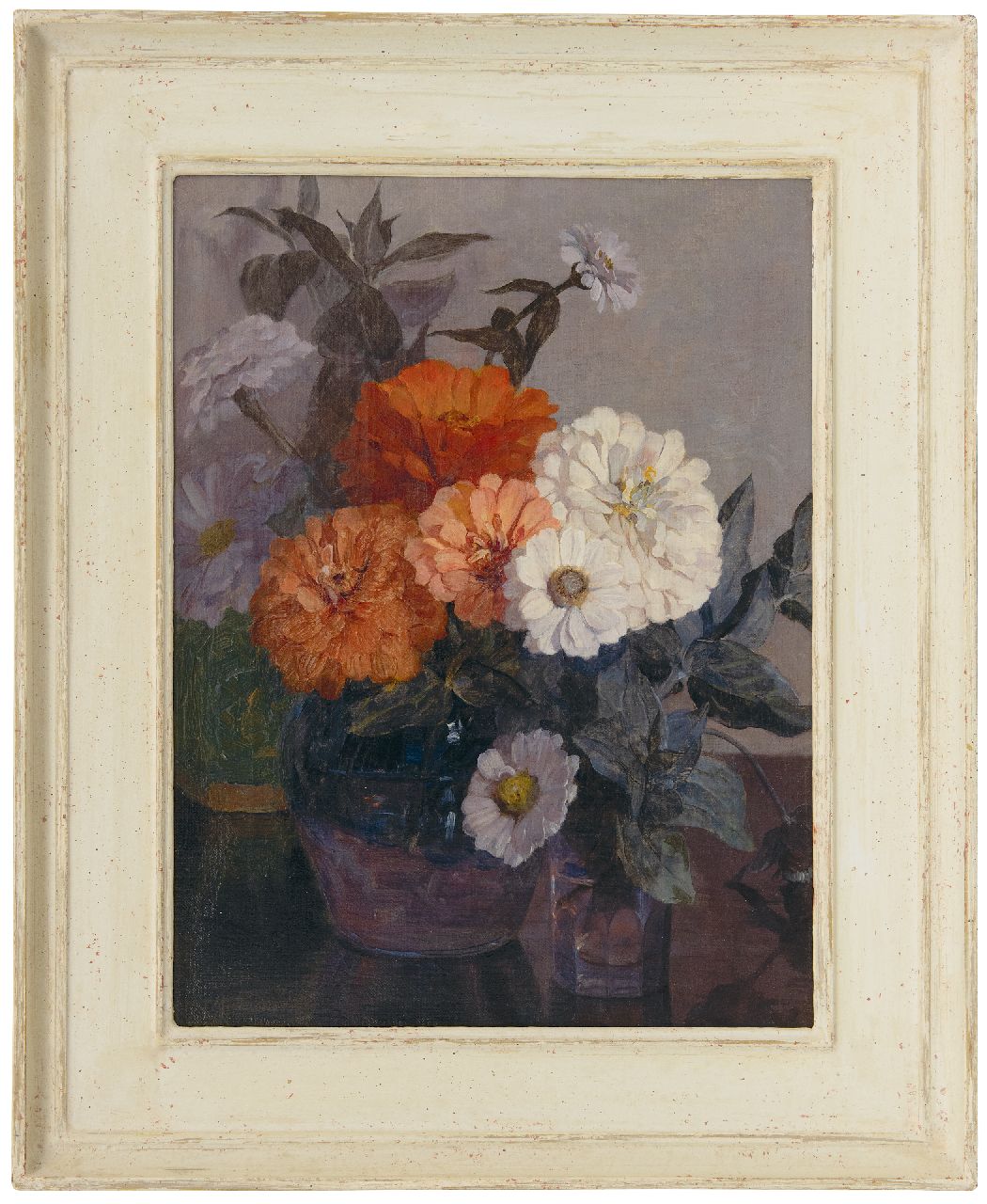 Haverkamp-Machwirth J.G.  | 'Johanna' Georgine  Haverkamp-Machwirth | Gemälde zum Verkauf angeboten | Zinnien, Öl auf Leinwand 40,5 x 30,5 cm, Unterzeichnet u.l. und zu datieren um 1890-1907