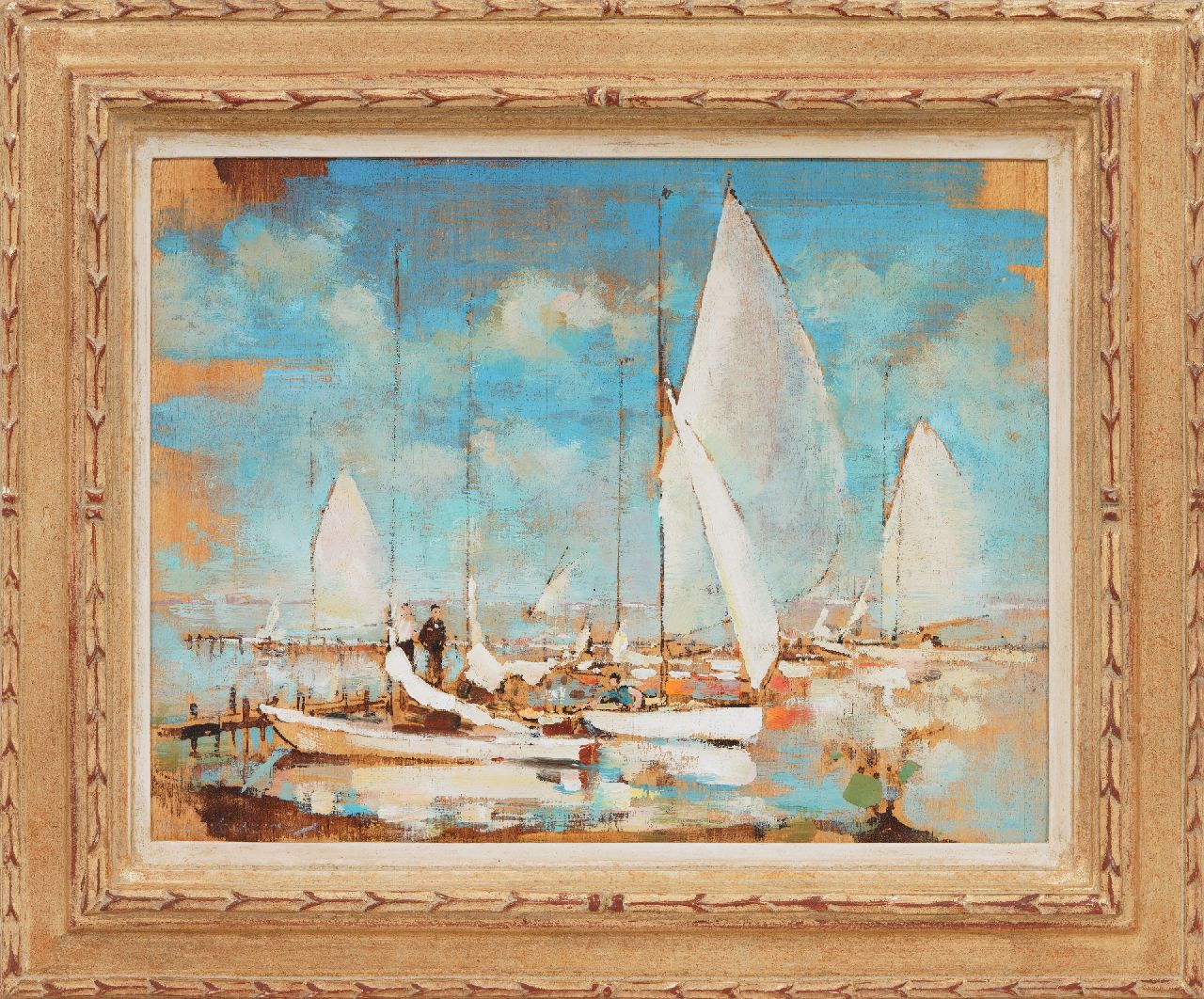 Kruizinga D.  | Dirk Kruizinga | Gemälde zum Verkauf angeboten | Segelboote an einem Steg, Öl auf Holz 27,0 x 35,0 cm, Unterzeichnet u.l.