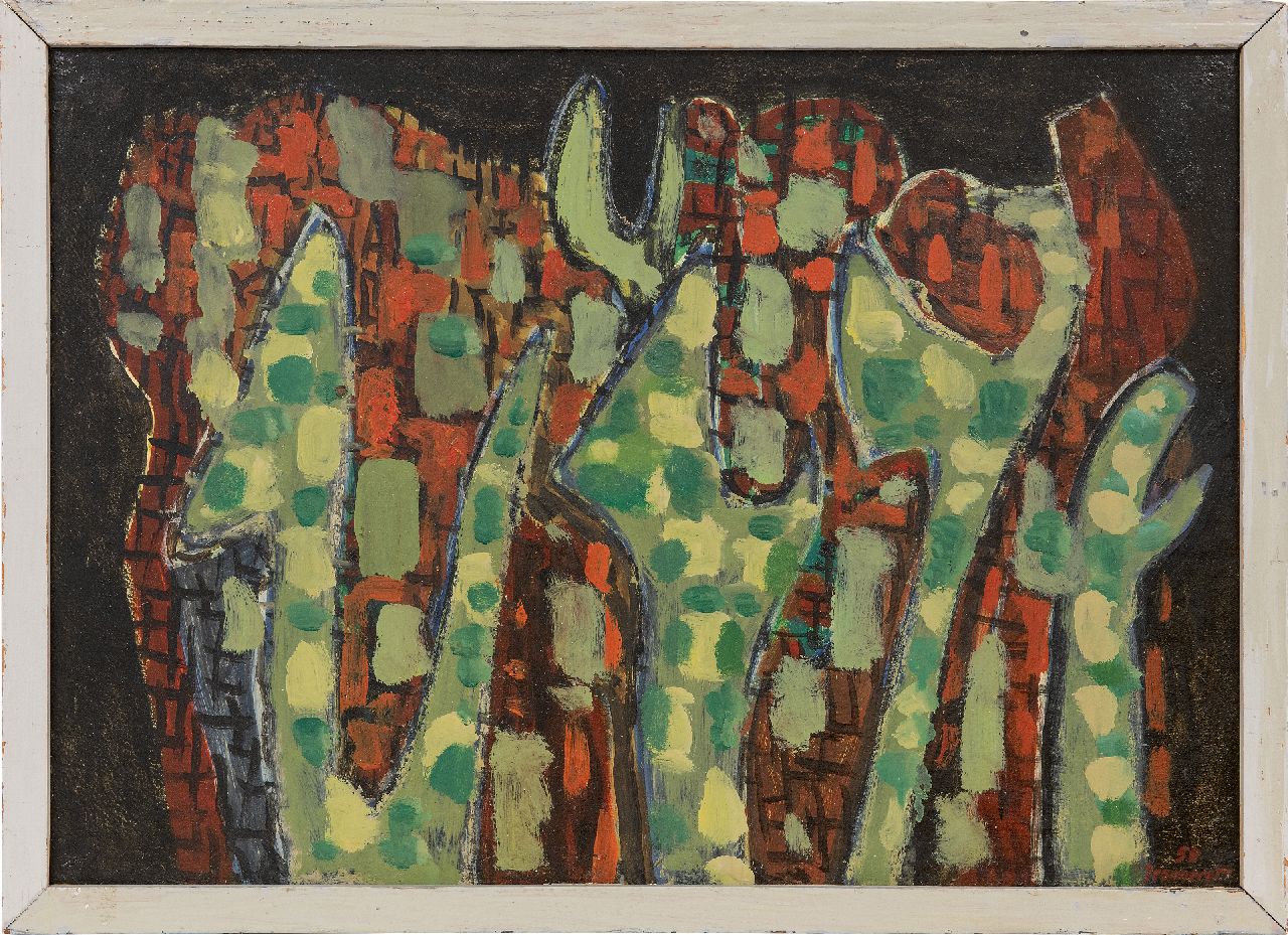 Jeanneret B.  | Blaise Jeanneret | Gemälde zum Verkauf angeboten | Composition 1958, Öl auf Papier auf Holzfaser 38,0 x 53,0 cm, Unterzeichnet u.r. und datiert '58