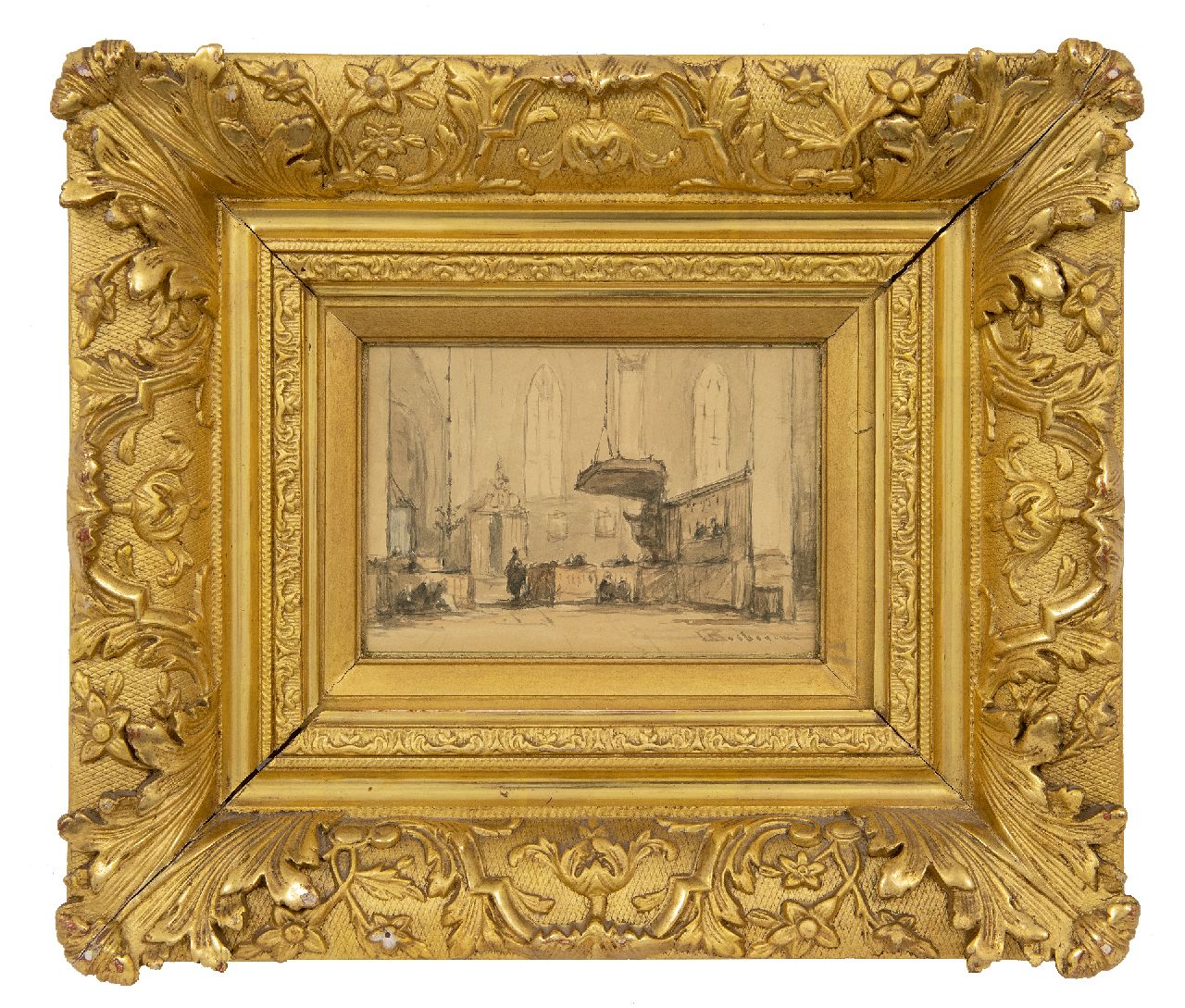 Bosboom J.  | Johannes Bosboom, Innenraum der Grote Kerk in Alkmaar, Aquarell auf Papier 12,1 x 18,2 cm, Unterzeichnet u.r.