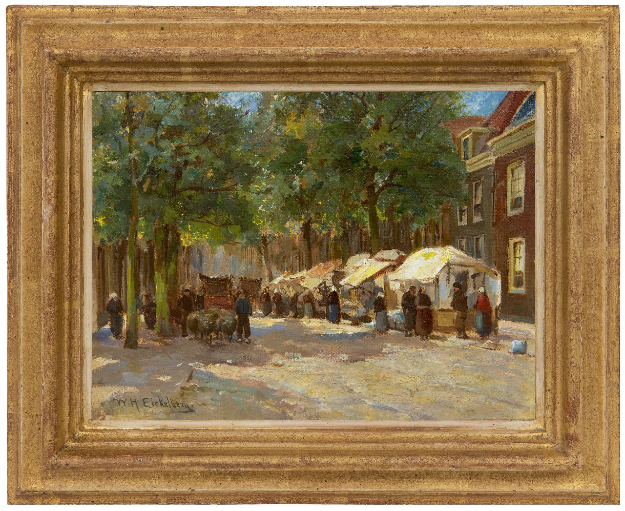 Eickelberg W.H.  | Willem Hendrik Eickelberg, Markt unter den Bäumen, Öl auf Leinwand 20,3 x 27,1 cm, Unterzeichnet u.l.