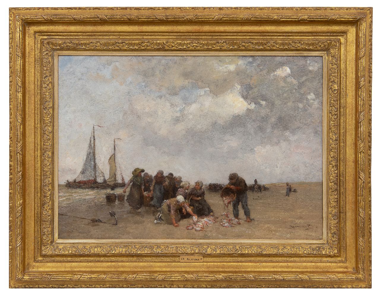 Blommers B.J.  | Bernardus Johannes 'Bernard' Blommers, Fischverkauf am Strand von Scheveningen, Öl auf Leinwand 39,5 x 58,0 cm, Unterzeichnet u.r.