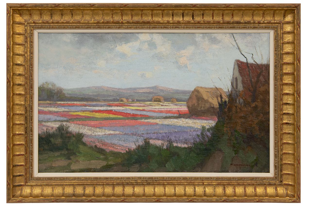 Noordijk W.F.  | 'Willem' Frederik Noordijk, Blumenfelder hinter den Dünen, Öl auf Leinwand 30,7 x 50,2 cm, Unterzeichnet u.r.