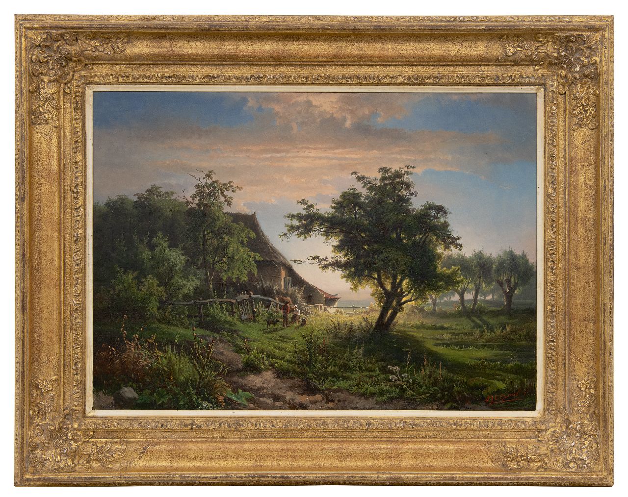 Gabriel P.J.C.  | Paul Joseph Constantin 'Constan(t)' Gabriel, Landschaft mit Bauernhof bei Sonnenuntergang, Öl auf Leinwand 45,5 x 63,0 cm, Unterzeichnet u.r. und zu datieren um 1855