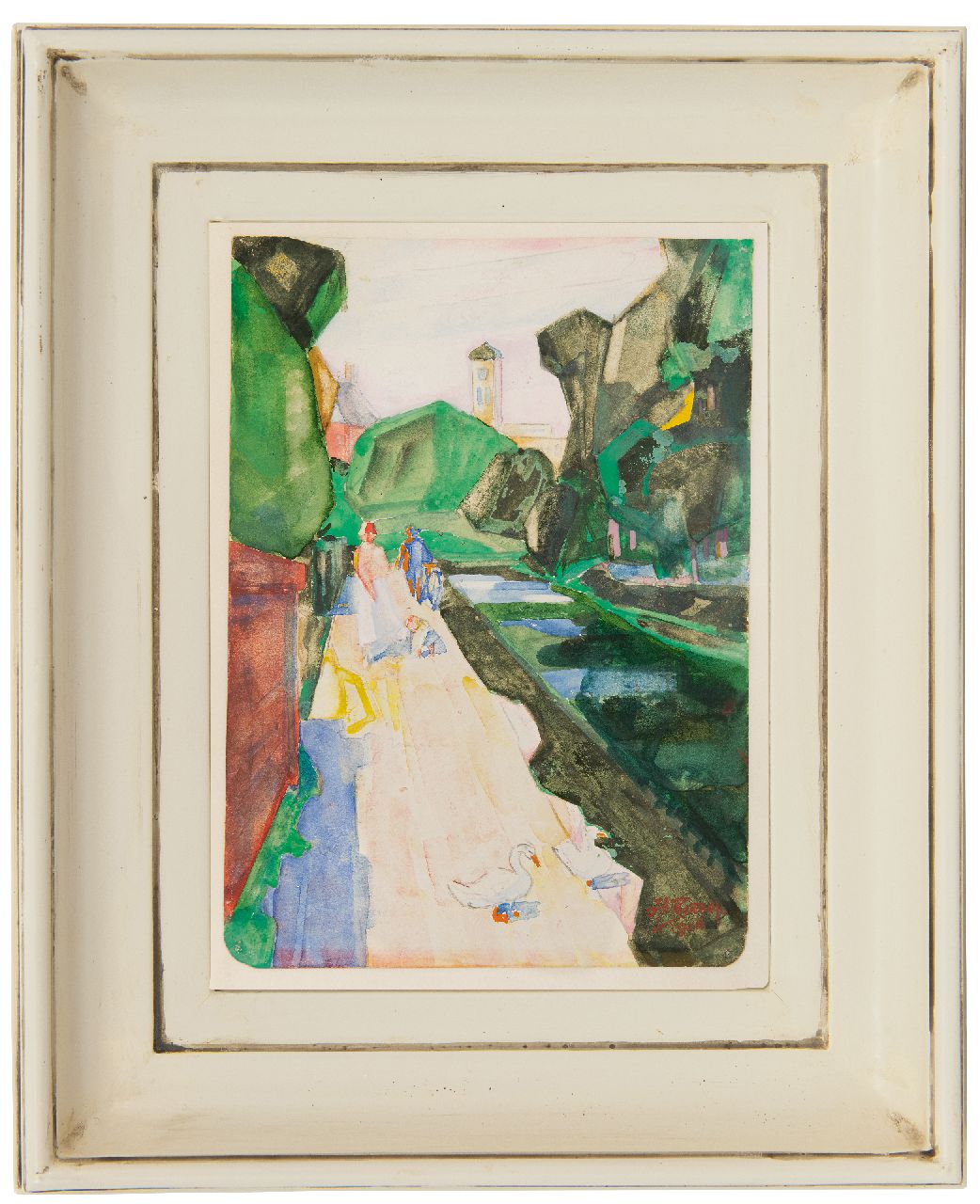 Toorop J.Th.  | Johannes Theodorus 'Jan' Toorop | Aquarelle und Zeichnungen zum Verkauf angeboten | Figuren in einem Park, Bleistift und Aquarell auf Papier 21,5 x 15,5 cm, Unterzeichnet u.r. und datiert 1926