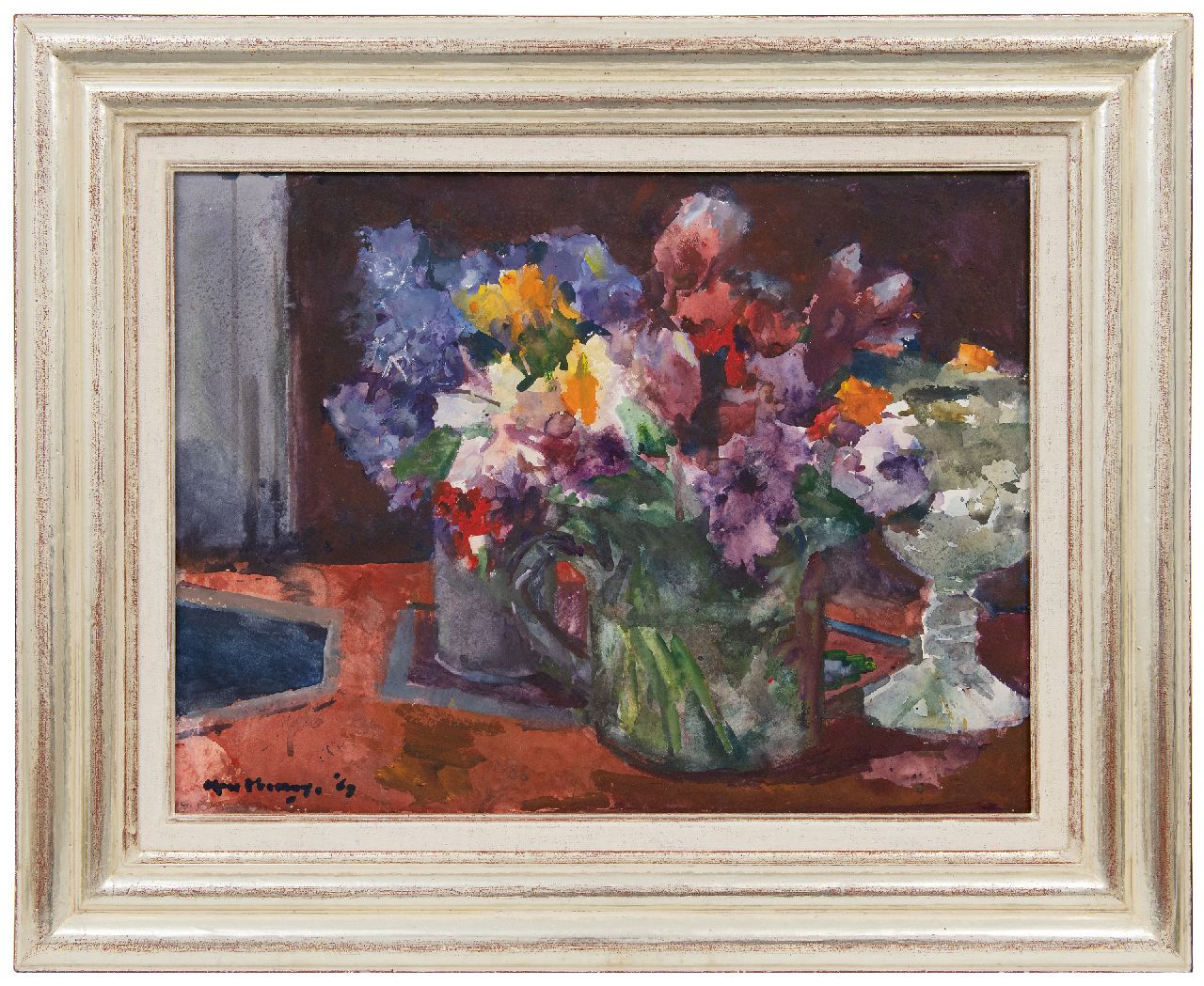 Verwey K.  | Kees Verwey | Aquarelle und Zeichnungen zum Verkauf angeboten | Glasvasen mit Blumen, Aquarell auf Papier 48,8 x 63,9 cm, Unterzeichnet u.l. und datiert '69