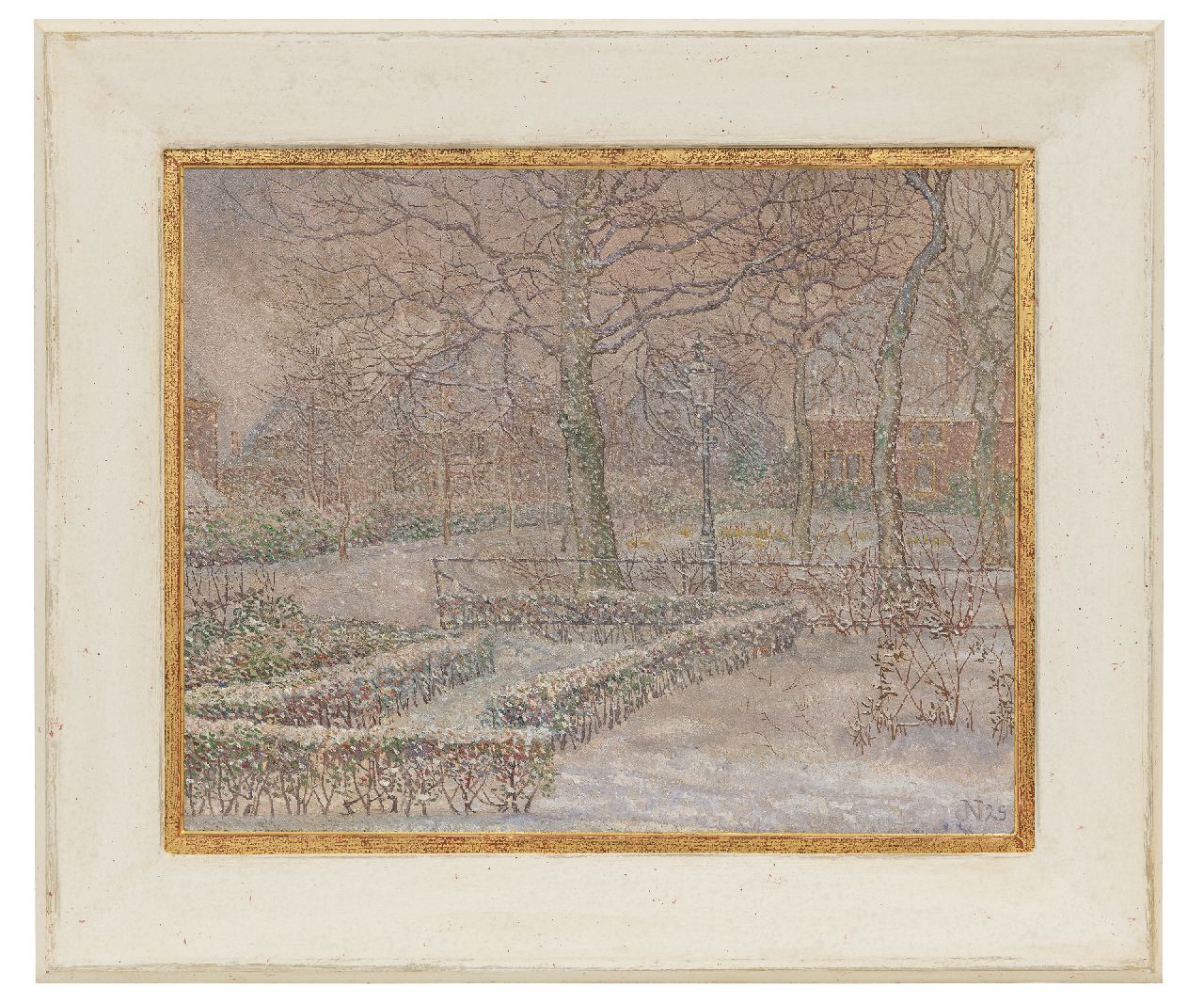 Nieweg J.  | Jakob Nieweg, Garten im Schnee des Malers, Amersfoort, Öl auf Leinwand 40,5 x 50,5 cm, Unterzeichnet u.r. mit Monogramm und datiert '29