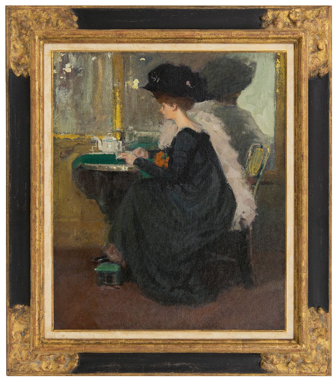 Nissl R.  | Rudolf Nissl, Dame im Café, Öl auf Leinwand 54,9 x 46,2 cm