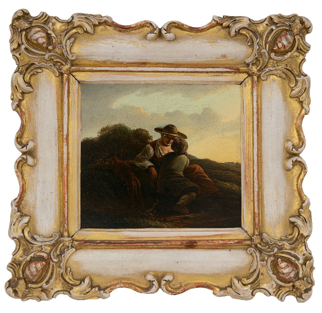 Schelfhout A.  | Andreas Schelfhout | Gemälde zum Verkauf angeboten | Ein intimes Gespräch, Öl auf Holz 13,8 x 14,2 cm, Unterzeichnet u.l.