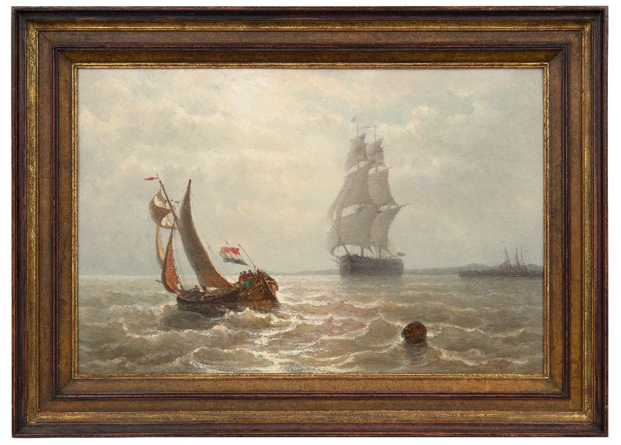 Hoffmann G.J.  | Georges Johannes Hoffmann | Gemälde zum Verkauf angeboten | Segelschiff bei starker Brise, Öl auf Holz 32,7 x 49,9 cm, Unterzeichnet u.r.