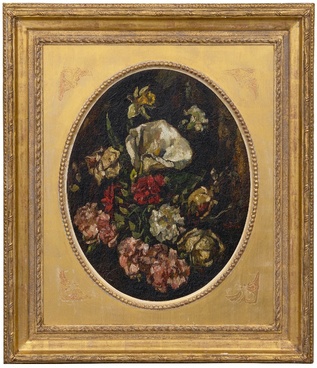 Zwart W.H.P.J. de | Wilhelmus Hendrikus Petrus Johannes 'Willem' de Zwart | Gemälde zum Verkauf angeboten | Ein Bouquet mit Aronstab, Narzisse und Rosen, Öl auf Leinwand 44,2 x 35,3 cm, Unterzeichnet m.r.