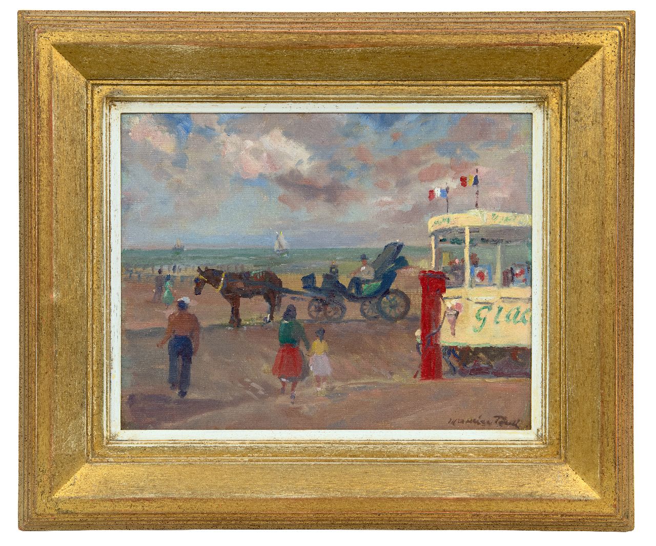 Paul M.  | Maurice Paul | Gemälde zum Verkauf angeboten | Eiswagen am Strand, Öl auf Leinwand  auf Holzfaser 28,2 x 36,1 cm, Unterzeichnet u.r.