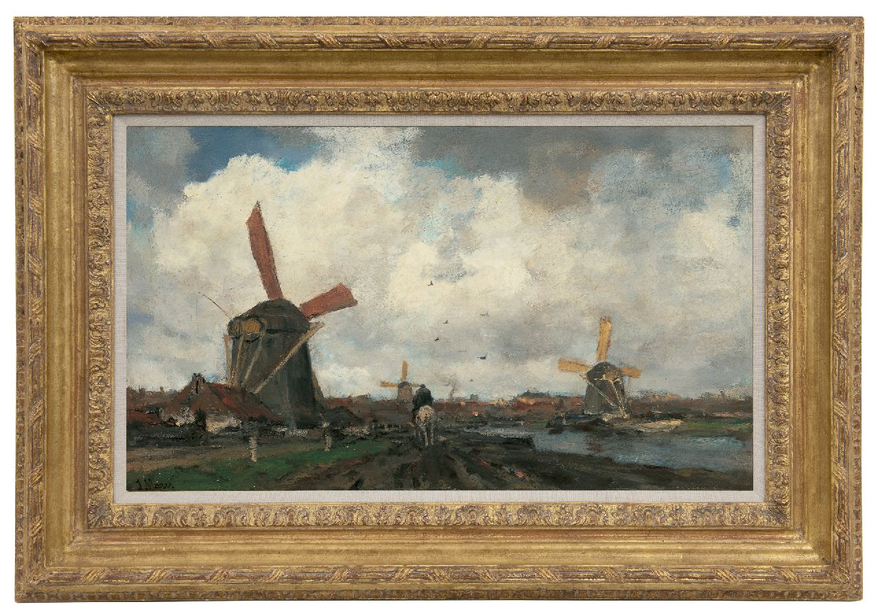 Maris J.H.  | Jacobus Hendricus 'Jacob' Maris, Mühlen am Kanal, Öl auf Leinwand 38,3 x 64,9 cm, Unterzeichnet l.u.