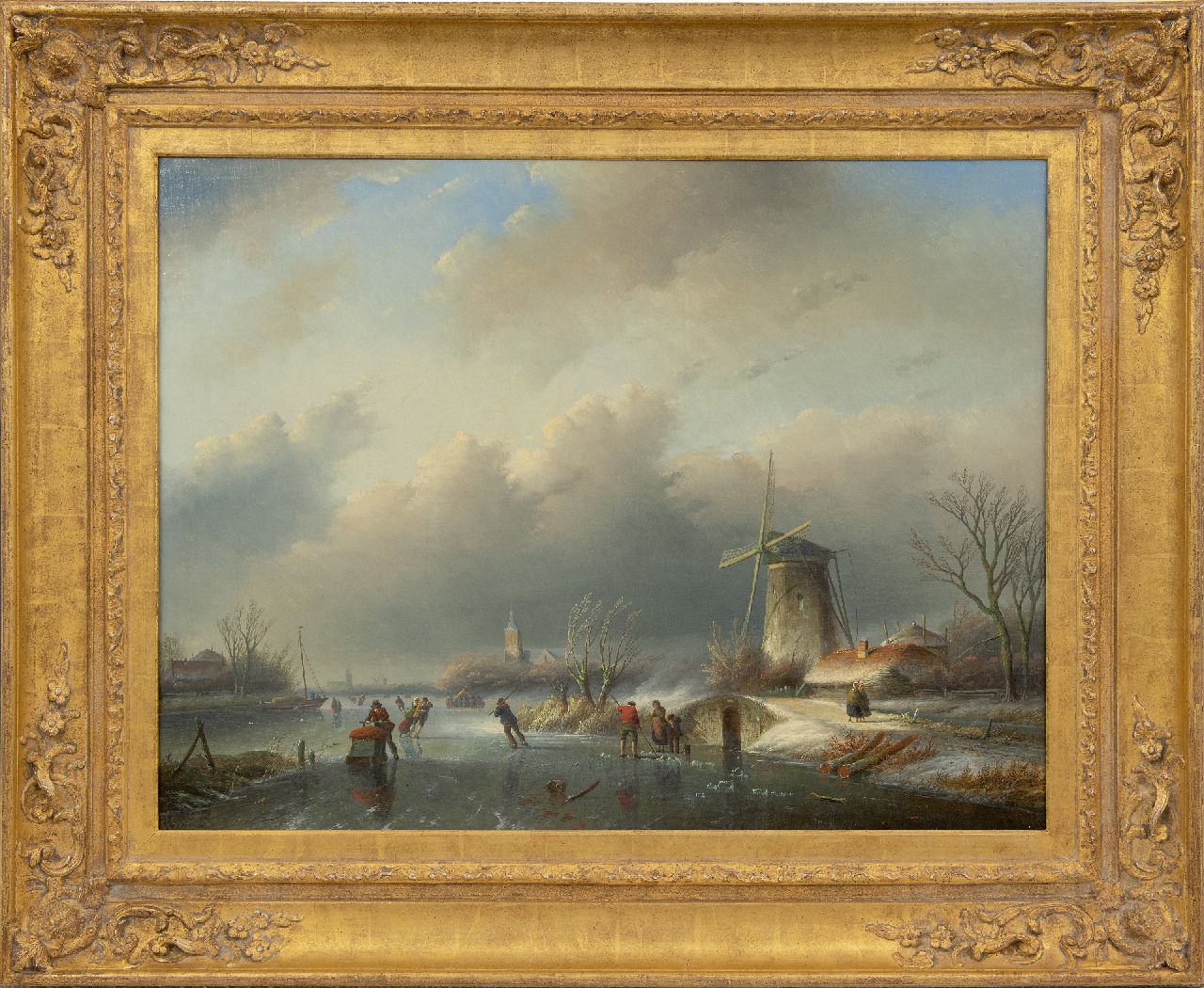 Spohler J.J.  | Jan Jacob Spohler | Gemälde zum Verkauf angeboten | Schlittschuhläufer auf Eis in der Nähe einer Windmühle, Öl auf Leinwand 60,2 x 80,0 cm, Unterzeichnet u.l.