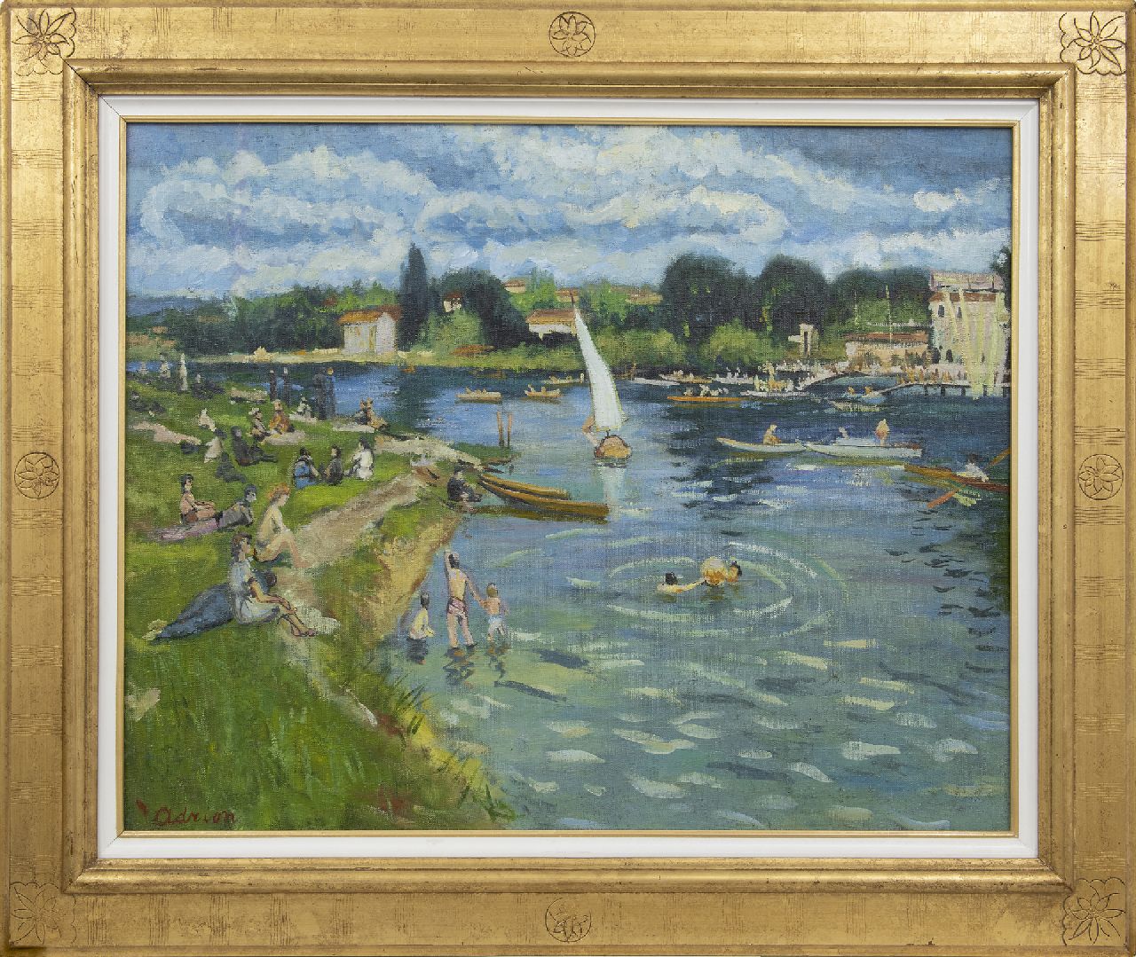 Adrion L.  | Lucien Adrion, Sonntag am See, Öl auf Leinwand 73,0 x 92,2 cm, Unterzeichnet u.l.
