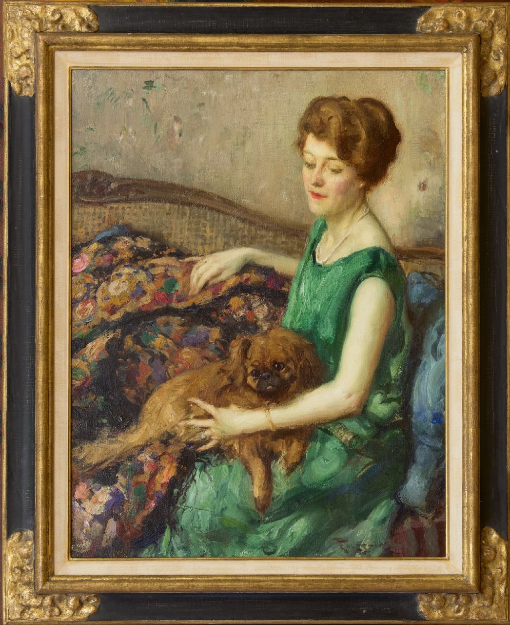 Toussaint F.  | Fernand Toussaint | Gemälde zum Verkauf angeboten | Dame in grünem Kleid, Öl auf Leinwand 73,4 x 56,7 cm, Unterzeichnet u.r.