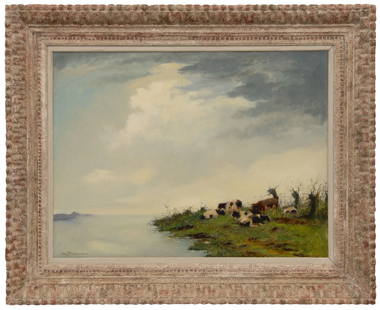 Koeman J.J.  | Jacobus Jan 'Jac. J.' Koeman | Gemälde zum Verkauf angeboten | Kühe am Flussufer, Öl auf Holzfaser 61,4 x 81,4 cm, Unterzeichnet u.l.