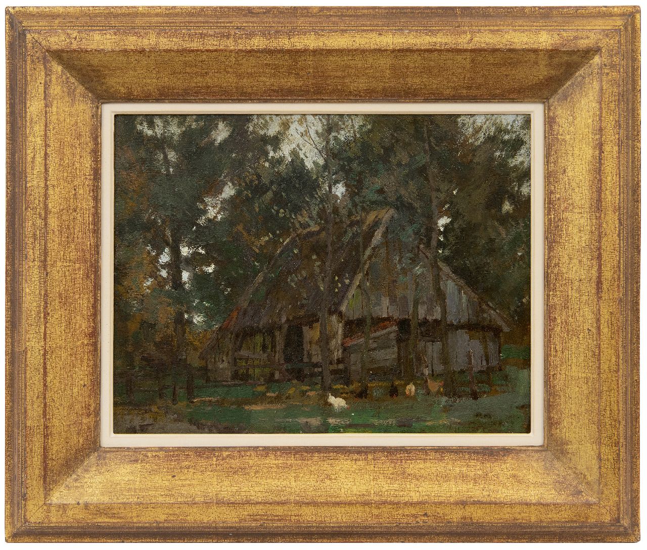 Meiners P.  | Pieter 'Piet' Meiners | Gemälde zum Verkauf angeboten | Scheune im Wald, Öl auf Leinwand 41,0 x 31,0 cm, Unterzeichnet u.r. mit Initialen