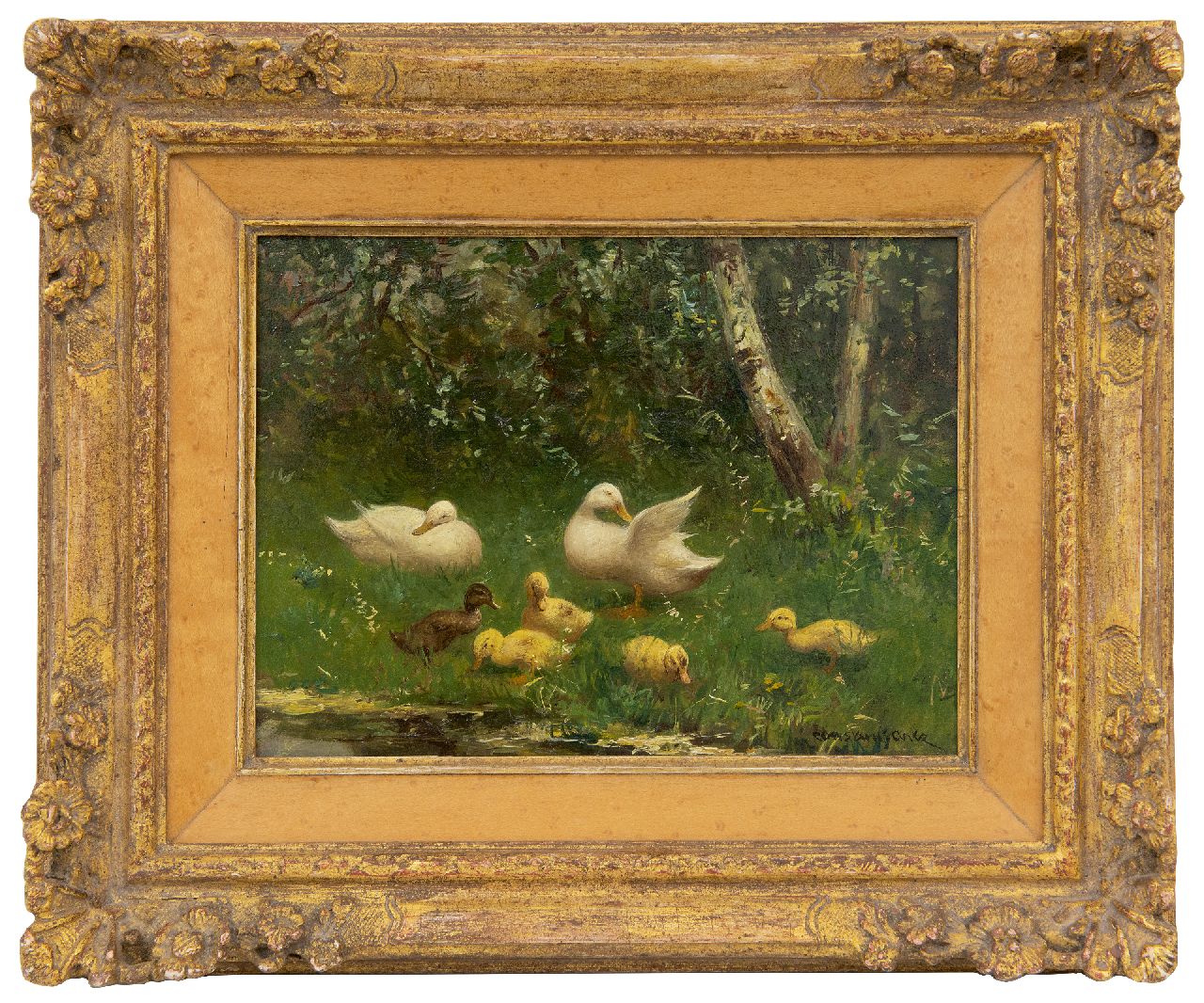 Artz C.D.L.  | 'Constant' David Ludovic Artz | Gemälde zum Verkauf angeboten | Enten mit Küken am Ufer, Öl auf Holz 18,1 x 24,5 cm, Unterzeichnet r.u.