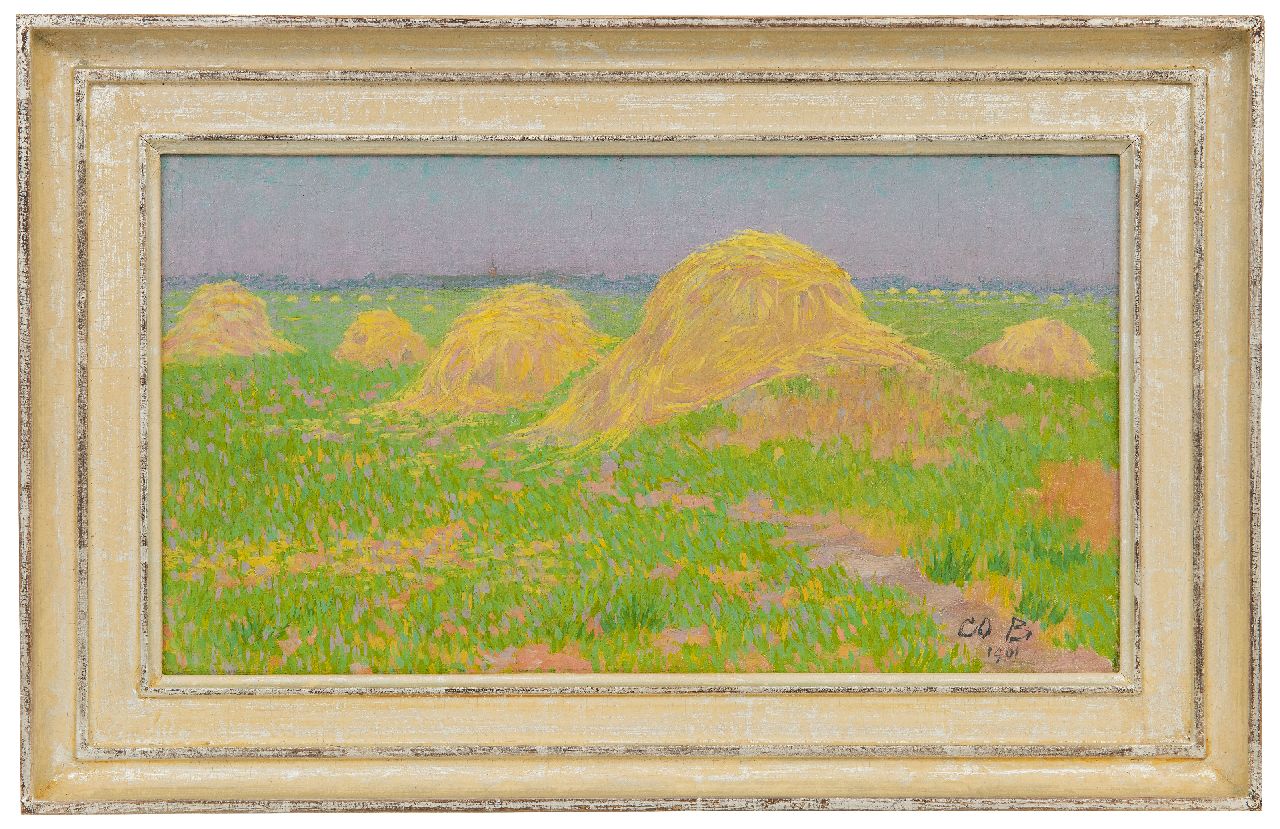 Breman A.J.  | Ahazueros Jacobus 'Co' Breman | Gemälde zum Verkauf angeboten | Heuhaufen auf dem Land, Öl auf Leinwand 20,2 x 36,5 cm, Unterzeichnet r.u. mit Initialen und datiert 1901