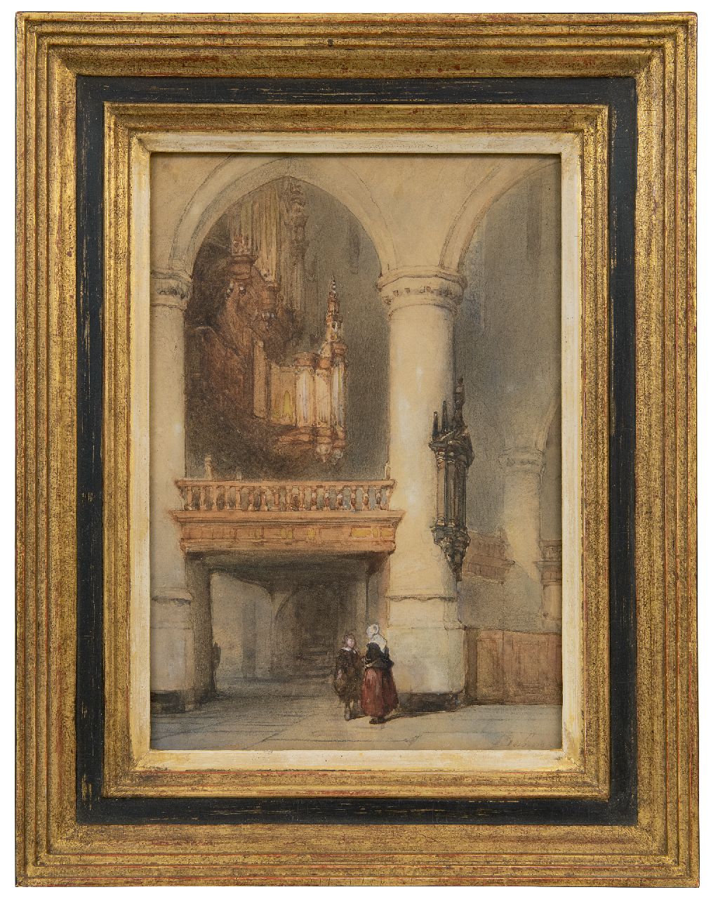 Bosboom J.  | Johannes Bosboom | Aquarelle und Zeichnungen zum Verkauf angeboten | Innenraum der Oude kerk in Delft, Kreide und Aquarell auf Papier 28,2 x 19,5 cm, Unterzeichnet u.r. und ca. 1855