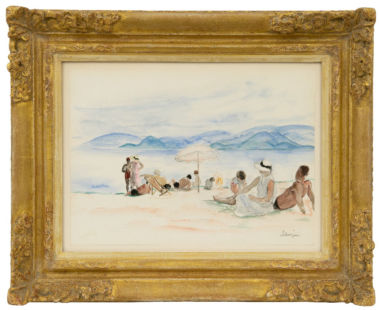 Lebasque H.  | Joseph 'Henri' Baptiste Lebasque, Am Strand von Cannes, Bleistift und Aquarell auf Papier 25,0 x 34,5 cm, Unterzeichnet u.r. und zu datieren um 1930