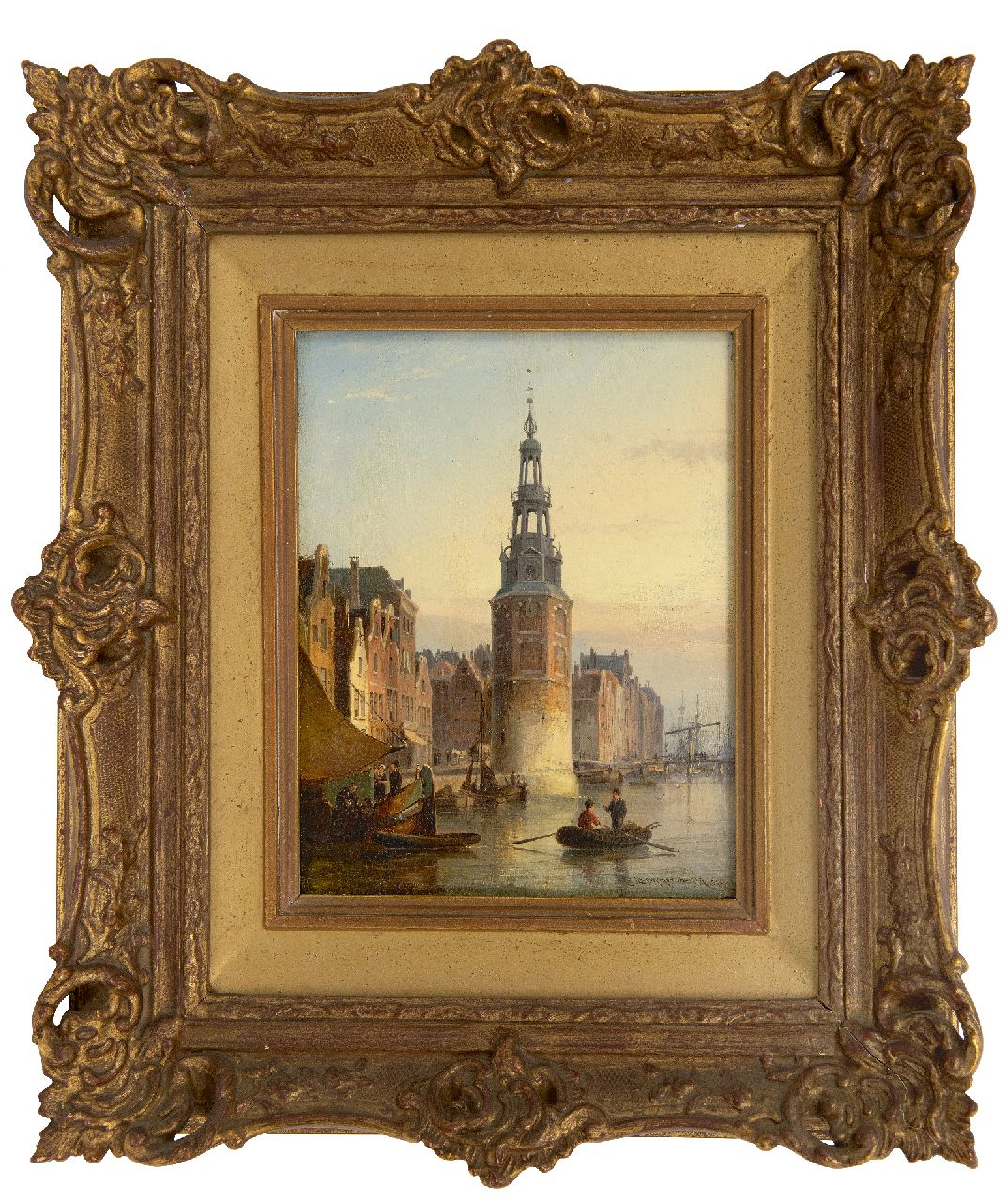 Dommelshuizen C.C.  | Cornelis Christiaan Dommelshuizen | Gemälde zum Verkauf angeboten | Blick auf den Montelbaanstoren, Amsterdam, Öl auf Holz 20,9 x 15,9 cm, Unterzeichnet u.r. und datiert 1874