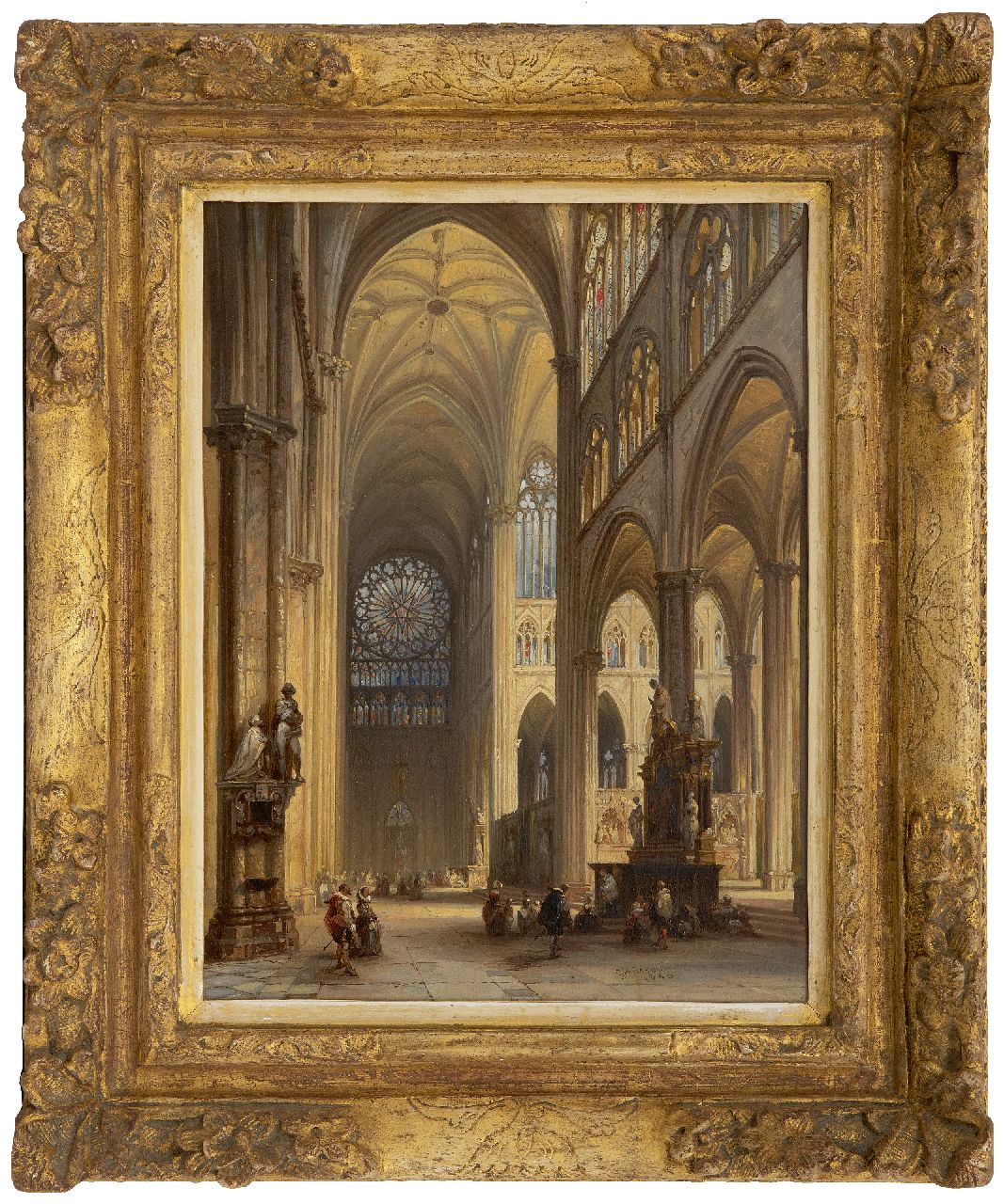 Genisson J.V.  | Jules Victor Genisson | Gemälde zum Verkauf angeboten | Innenraum der Kathedrale von Amiens, Öl auf Holz 31,6 x 24,3 cm, Unterzeichnet u.r. und datiert 1846