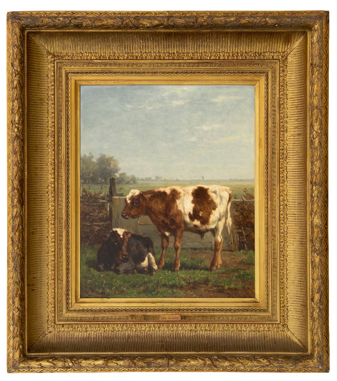 Haas J.H.L. de | Johannes Hubertus Leonardus de Haas | Gemälde zum Verkauf angeboten | Zwei junge Kühe an einem Zaun, Öl auf Holz 43,1 x 35,3 cm, Unterzeichnet u.r. und datiert '70