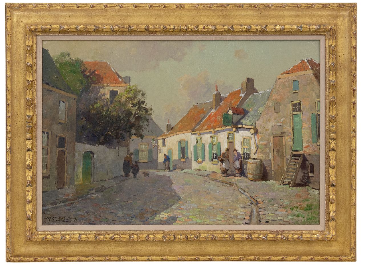 Knikker jr. J.S.  | 'Jan' Simon  Knikker jr. | Gemälde zum Verkauf angeboten | Sonniger Dorfblick mit Figuren, Öl auf Leinwand 40,7 x 60,5 cm, Unterzeichnet u.l.