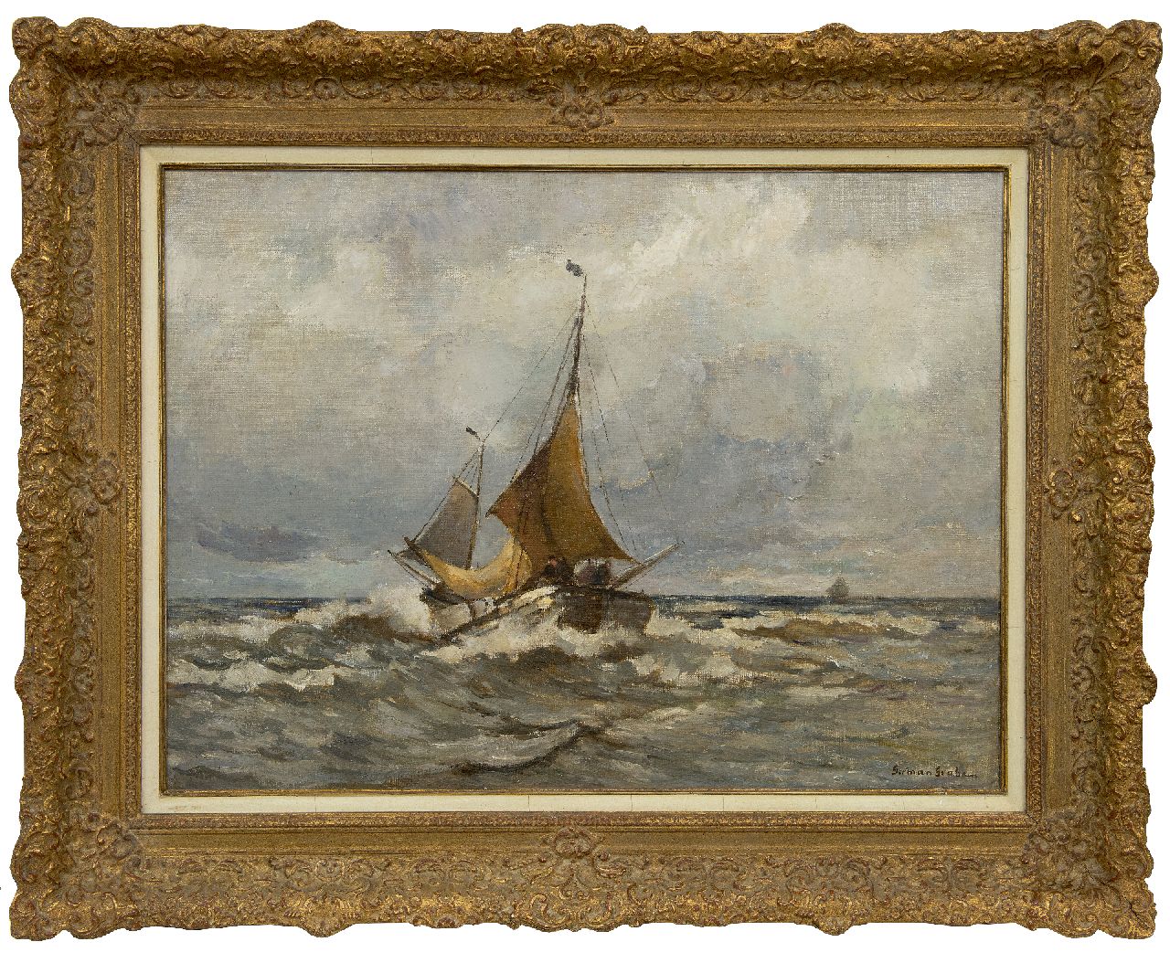 Grobe P.G. | Philipp 'German' Grobe, Zurückkehrendes Fischerboot, Öl auf Leinwand 60,3 x 80,0 cm, Unterzeichnet r.u. Grobe P.G. | Philipp 'German' Grobe, Zurückkehrendes Fischerboot, Öl auf Leinwand 60,3 x 80,0 cm, Unterzeichnet r.u.
