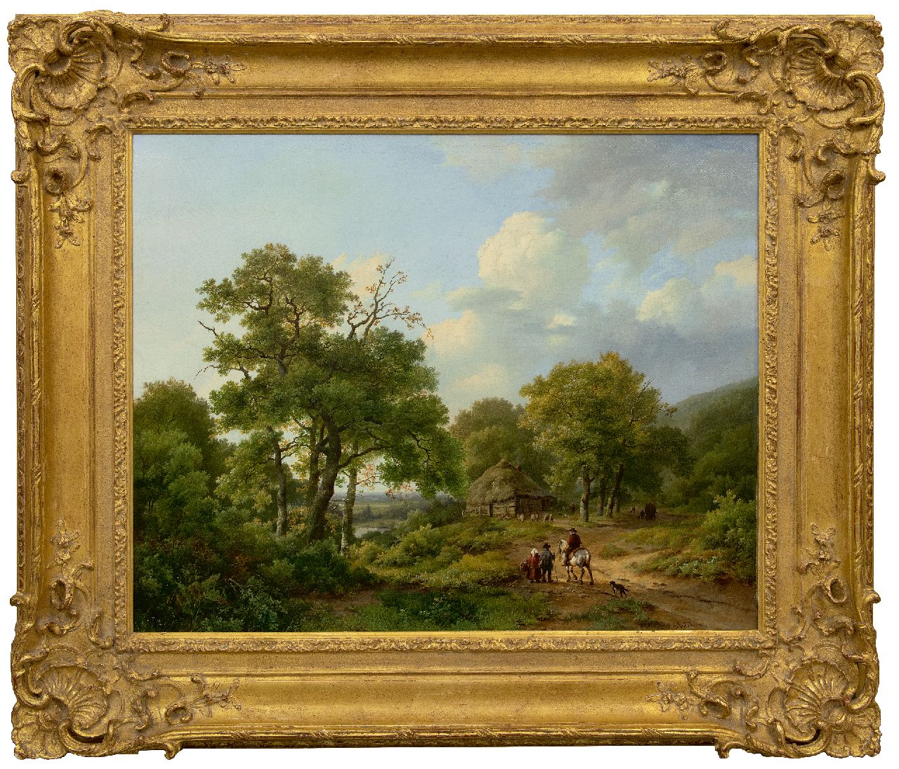 Koekkoek I M.A.  | Marinus Adrianus Koekkoek I, Waldlandschaft mit Landleuten und Reiter, Öl auf Leinwand 70,0 x 84,0 cm, Unterzeichnet r.u.