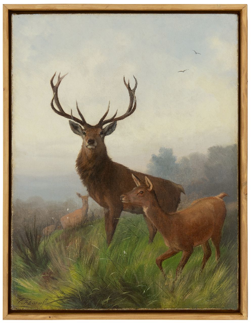 Deiker C.F.  | Carl Friedrich Deiker | Gemälde zum Verkauf angeboten | Wild auf einem Hügel, Öl auf Leinwand 48,6 x 37,5 cm, Unterzeichnet u.l.