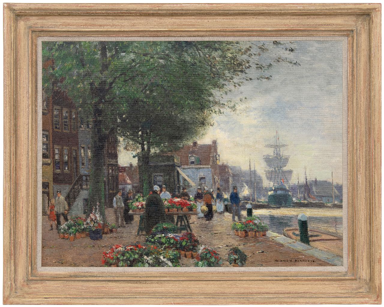 Hermanns H.  | Heinrich Hermanns | Gemälde zum Verkauf angeboten | Blumenmarkt am Hafenkai, Öl auf Leinwand 60,5 x 80,7 cm, Unterzeichnet u.r.