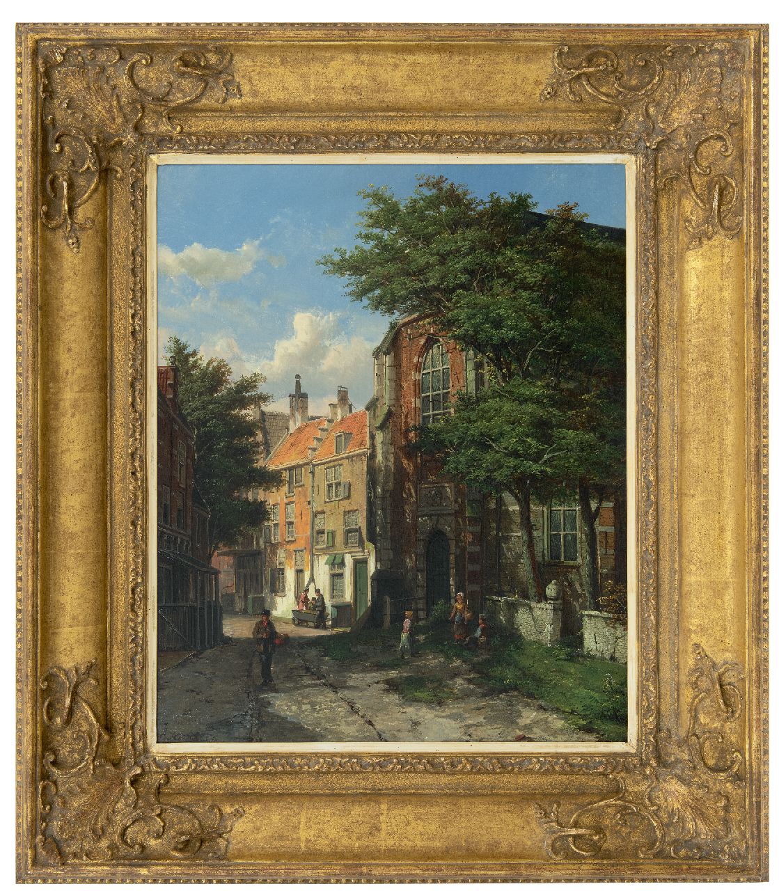 Koekkoek W.  | Willem Koekkoek, Sonnige Straße hinter der Kirche (Asperen), Öl auf Leinwand 56,5 x 46,2 cm, Unterzeichnet u.l.