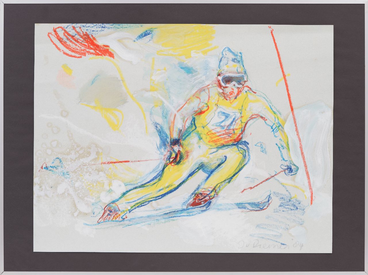 Diemen J. van | Jan van Diemen, Slalom-Skifahrer, Gouache und Kreide auf Papier 50,0 x 65,0 cm, Unterzeichnet u.r. und datiert '84