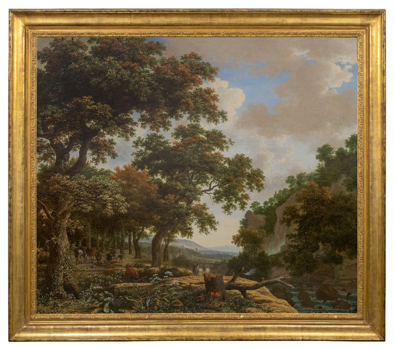 Haagen J. van der | Joris van der Haagen | Gemälde zum Verkauf angeboten | Italianisierende Hügellandschaft mit Jägern, Öl auf Leinwand 132,5 x 150,5 cm
