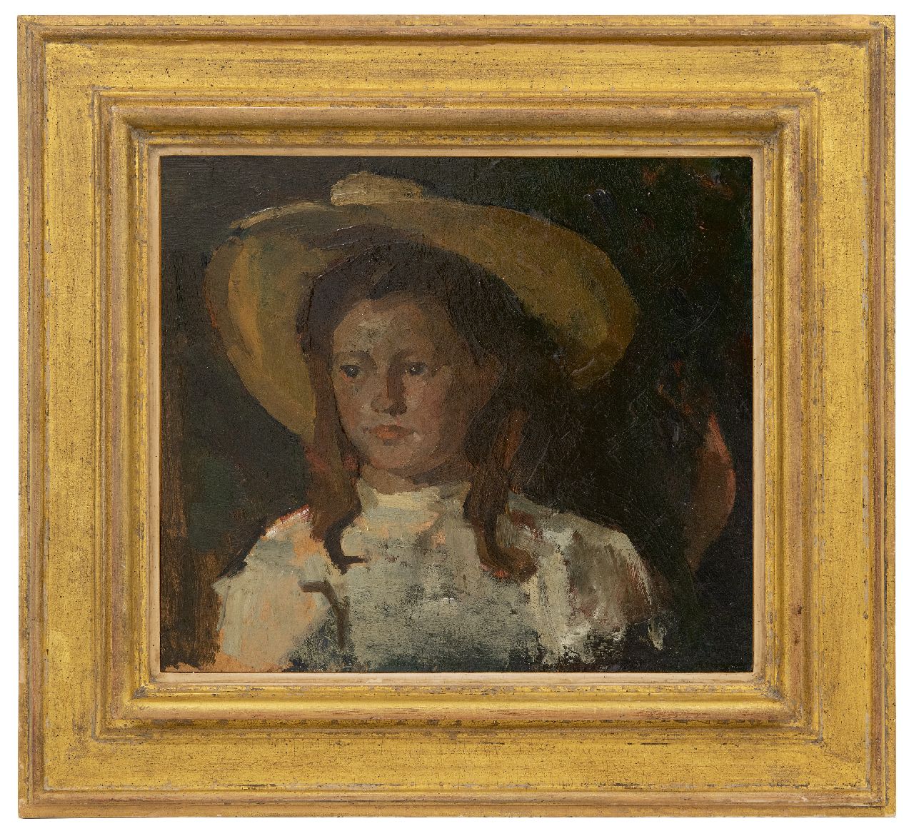 Fritzlin M.C.L.  | Maria Charlotta 'Louise' Fritzlin | Gemälde zum Verkauf angeboten | Fokeltje mit gelbem Hut, Öl auf Holzfaser auf Holz 31,7 x 36,7 cm, zu datieren 1908