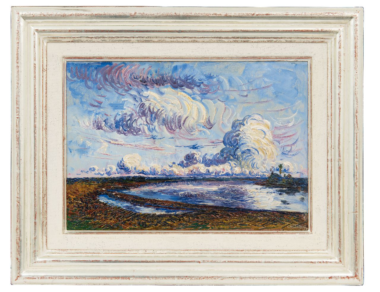 Goedvriend Th.F.  | Theodoor Franciscus 'Theo' Goedvriend, Wolken über einer Polderlandschaft, Öl auf Malereifaser 25,5 x 36,3 cm, Unterzeichnet u.r.