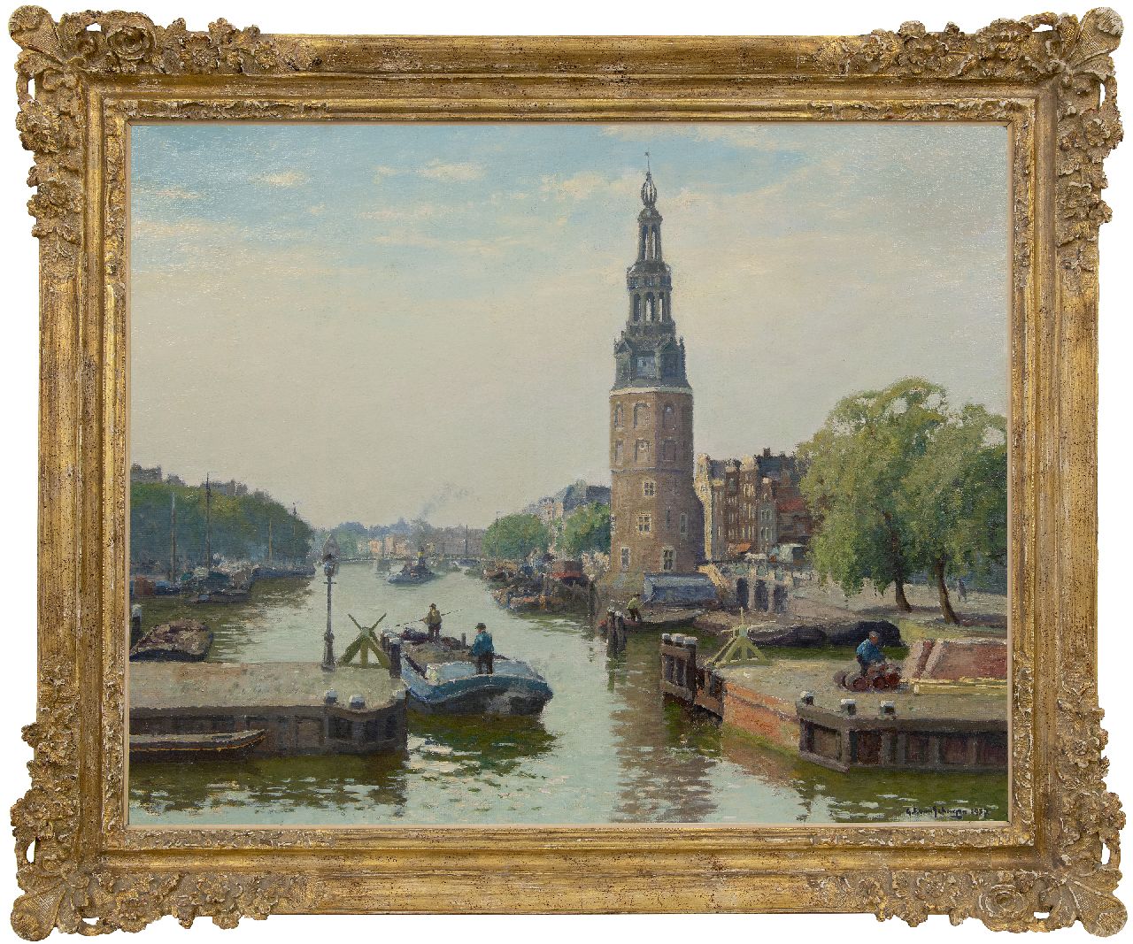 Schagen G.F. van | Gerbrand Frederik van Schagen | Gemälde zum Verkauf angeboten | View of the Montelbaanstoren, Amsterdam, Öl auf Leinwand 80,7 x 101,5 cm, Unterzeichnet u.r. und datiert 1937