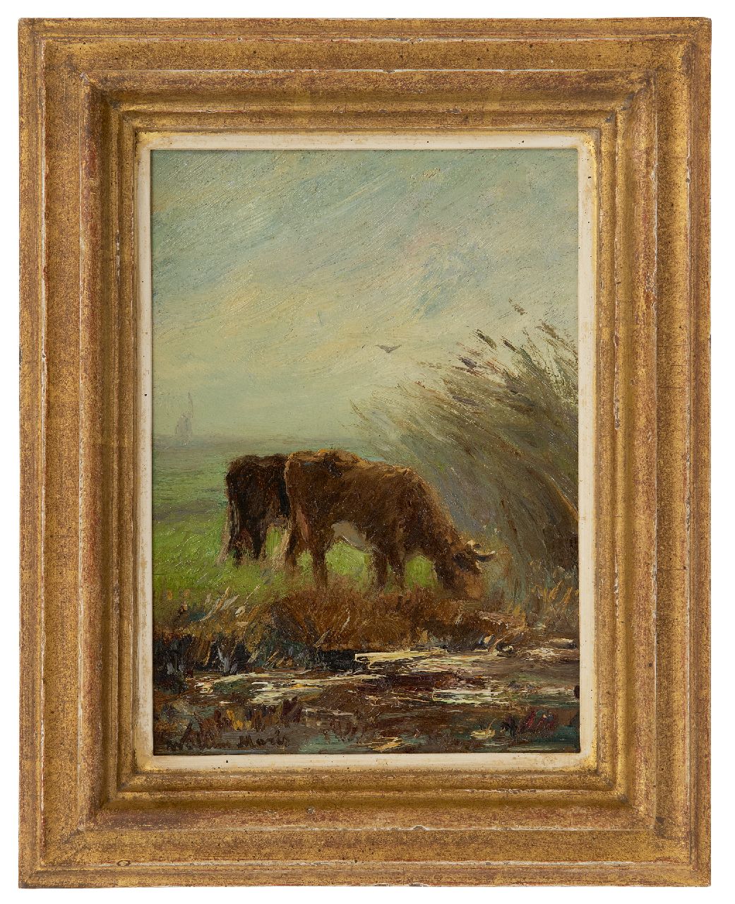Maris W.  | Willem Maris, Weidende Kühe, Öl auf Malereifaser 24,6 x 17,2 cm, Unterzeichnet u.l.