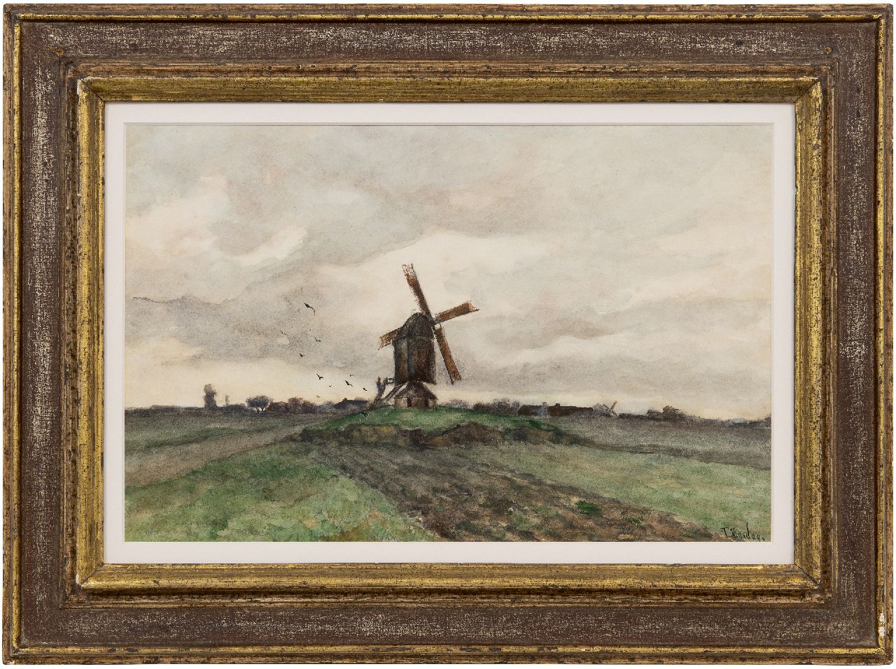 Mesdag T.  | Taco Mesdag | Aquarelle und Zeichnungen zum Verkauf angeboten | Windmühle in Drenthe, Aquarell auf Papier 35,5 x 52,0 cm, Unterzeichnet u.r.