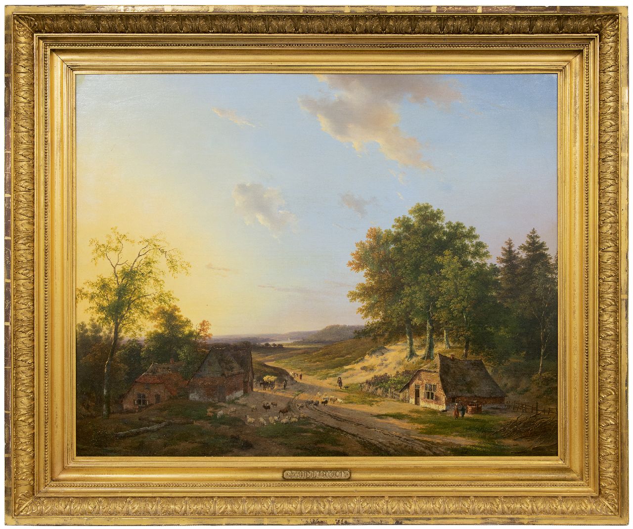 Schelfhout A.  | Andreas Schelfhout, Flusslandschaft mit Hirten und Landleuten, Öl auf Leinwand 75,0 x 94,5 cm, Unterzeichnet l.i.