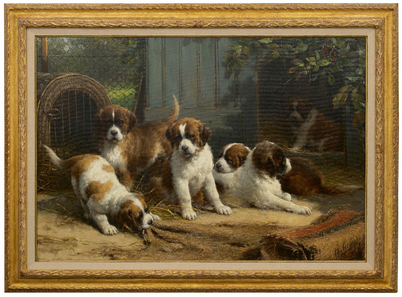 Eerelman O.  | Otto Eerelman, Saint-Bernard pups, Öl auf Leinwand 90,0 x 130,0 cm, signed l.l.