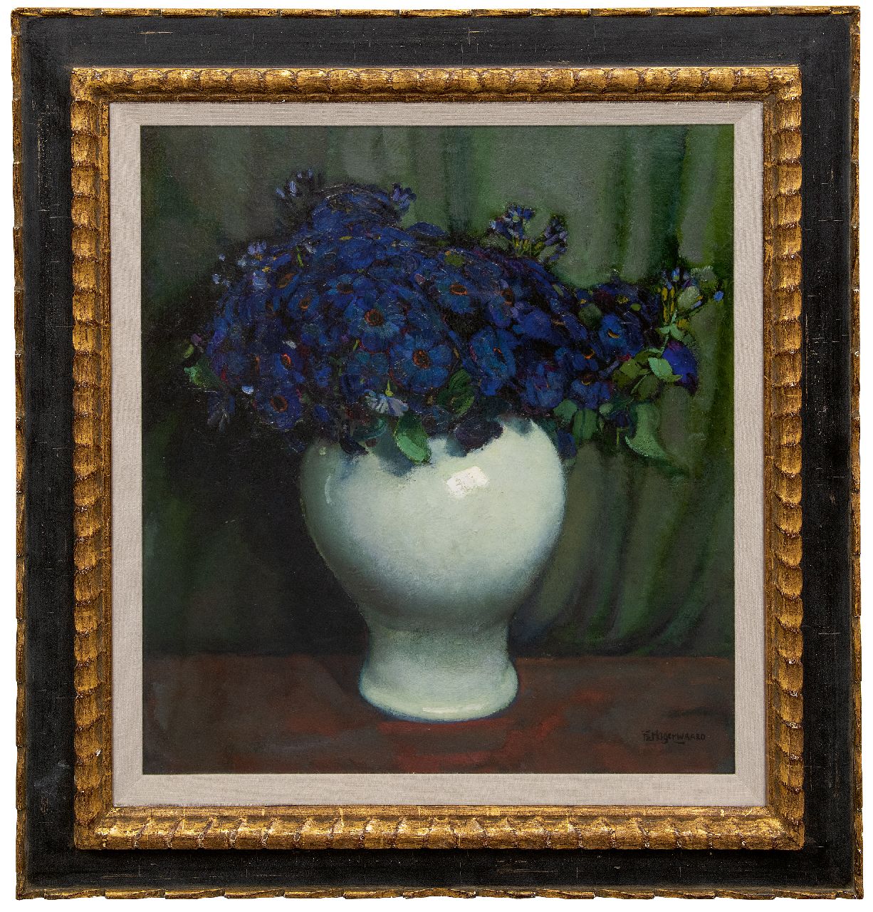 Hogerwaard F.  | François 'Frans' Hogerwaard | Gemälde zum Verkauf angeboten | Blaue Blumen im weißen Topf, Öl auf Leinwand 70,0 x 60,0 cm, Unterzeichnet u.r.